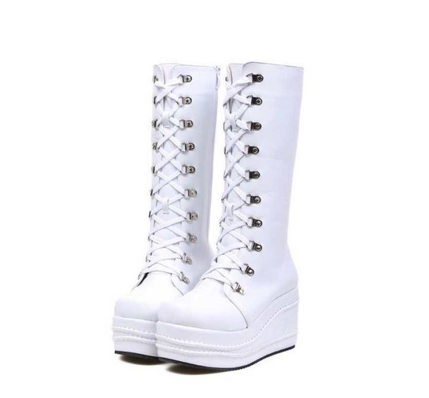 all white platform boots